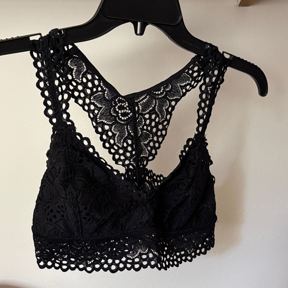aerie Black Lace Bralette with Crochet Racerback